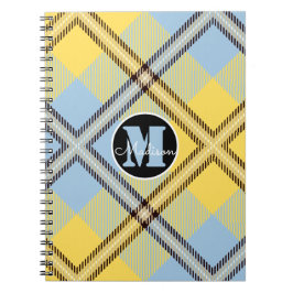 Chic Yellow Blue Kariert Tartan Monogram Script Na Notizblock