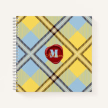 Chic Yellow Blue Tartan Briefmarke Monogram Script