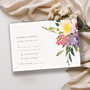 Chic Yellow Blush Burgundy Floral Wedding RSVP Begleitkarte