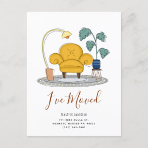 Chic Yellow Couch Wohnzimmer Neue Zuhause Moving Ankündigungspostkarte