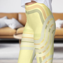 Chic Yellow Cream Curves-Muster Leggings