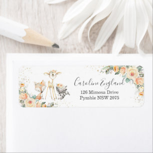 Chic Yellow Floral Woodland Tiere Rücksendeadress