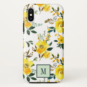 Chic Yellow Flowers und Blätter monogram Case-Mate iPhone Hülle