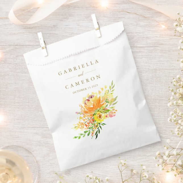 Chic Yellow Flowers Wassercolor Wedding Custom Geschenktütchen (Ausgeschnitten)