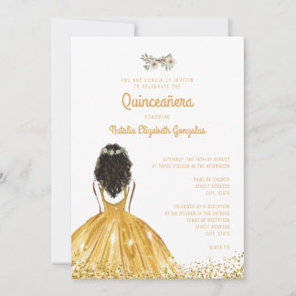 Chic Yellow Gold Princess Dress 15. Quinceañera Einladung
