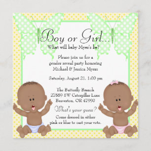Chic Yellow & Green Butterfly Gender Reveal Einladung