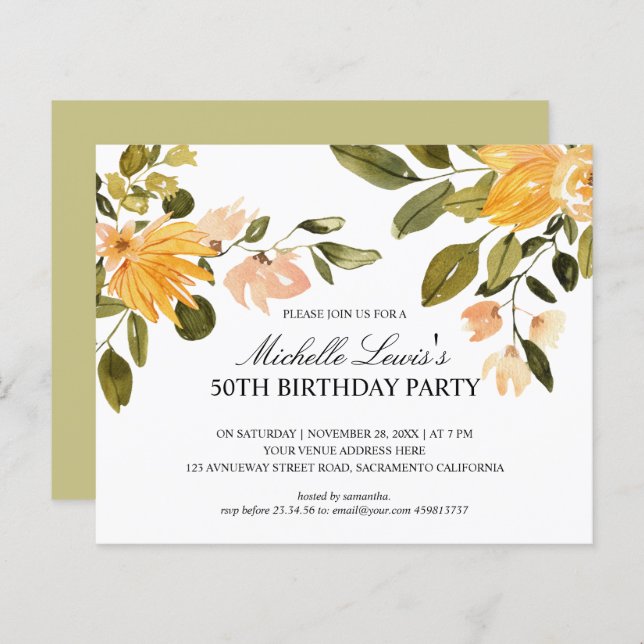 Chic Yellow green floral 50 TH BURTHDAY PARTY (Vorne/Hinten)