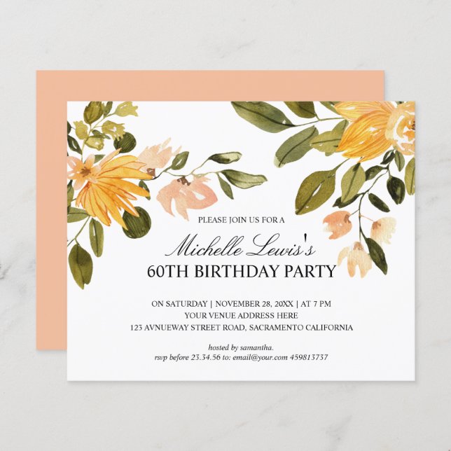 Chic Yellow green floral 60 TH BURTHDAY PARTY (Vorne/Hinten)