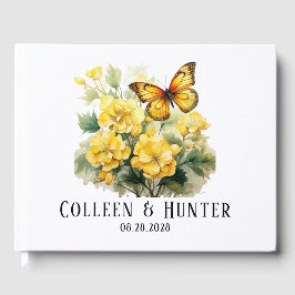 Chic Yellow Hydrangea Butterfly Wedding Gästebuch