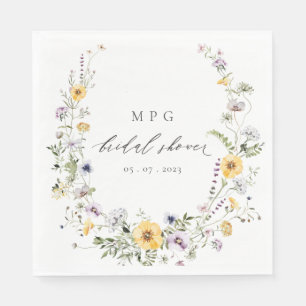 Chic Yellow Lilac Wildblume Wreath Brautparty Serviette