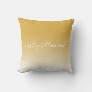 Chic Yellow Ochre White Ombre Effect Monogram Name Kissen