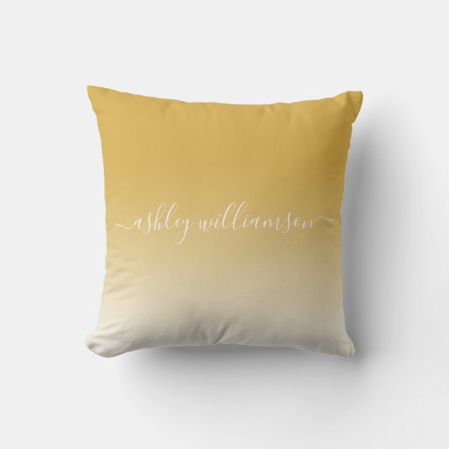 Chic Yellow Ochre White Ombre Effect Monogram Name Kissen (Vorderseite)