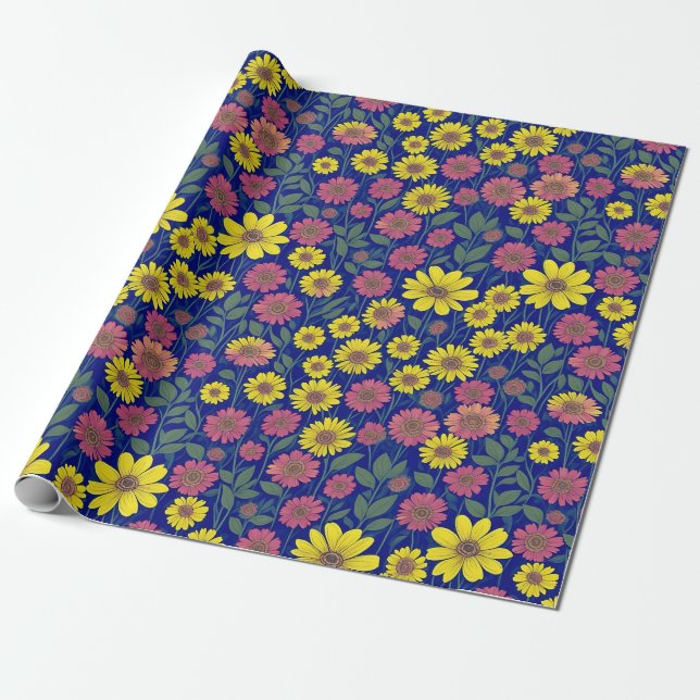 Chic Yellow Pink Daisis Blume Botanischer Garten Geschenkpapier (Ungerollt)