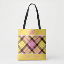 Chic Yellow Pink Kariert Tartan Personalisierter N