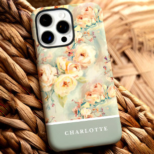Chic Yellow Roses Individuelle Name Floral iPhone 16 Pro Max Hülle