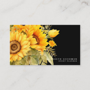 Chic Yellow Sunblumen Black Business Cards Visitenkarte