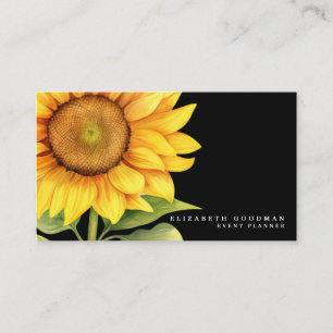 Chic Yellow Sunblumen Black Business Cards Visitenkarte