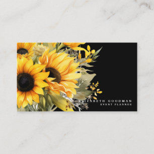Chic Yellow Sunblumen Black Business Cards Visitenkarte