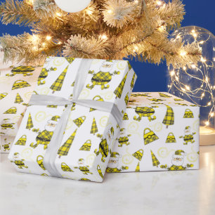 Chic Yellow Tartan Santa mit Taschen Geschenkpapier