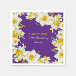 Chic Yellow White Daffodil Floral Lila Geburtstag Serviette