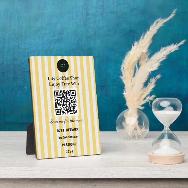 Chic Yellow & White Stripes QR Code Wifi Fotoplatte (Seite)
