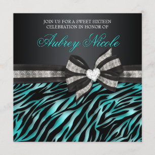 Chic Zebra 16 . Geburtstag lädt mit Jewelen ein Einladung