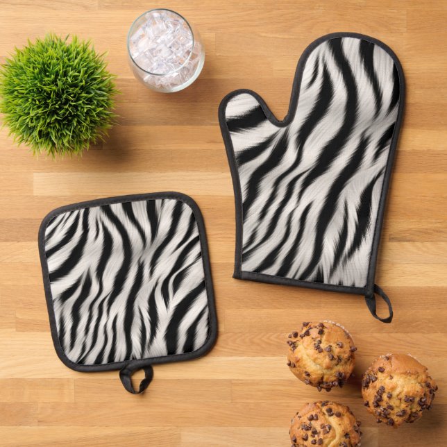 Chic Zebra Animal Print Wedding Ofenhandschuh & Topflappen-Set (Oben Unten)
