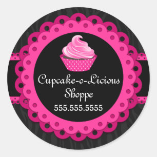 Chic Zebra Pink Lace Cupcake Bäckerei Box Siegel Runder Aufkleber