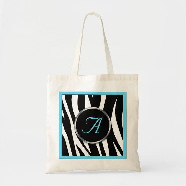 Chic Zebra Print Aqua Blue Monogram Toag Tragetasche (Vorne)