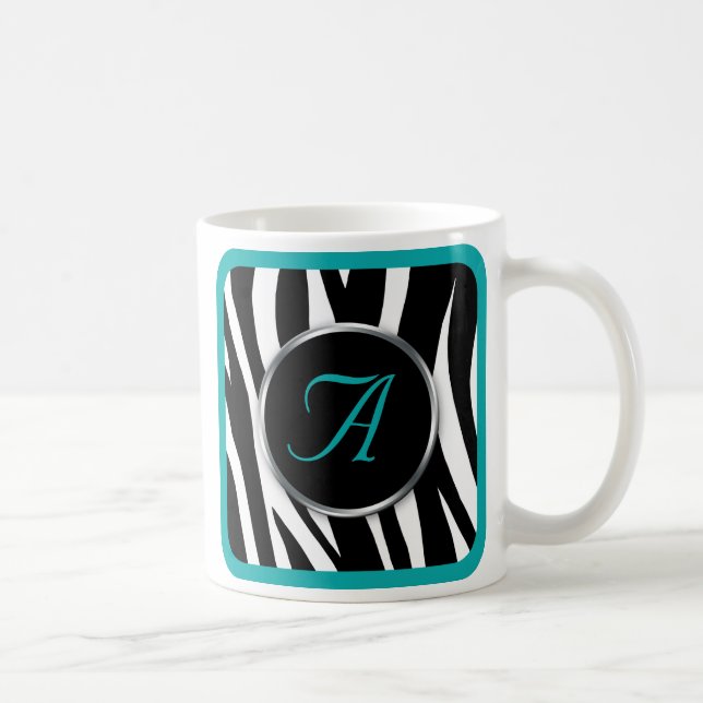 Chic Zebra Print Aquamarin Monogram Tasse (Rechts)