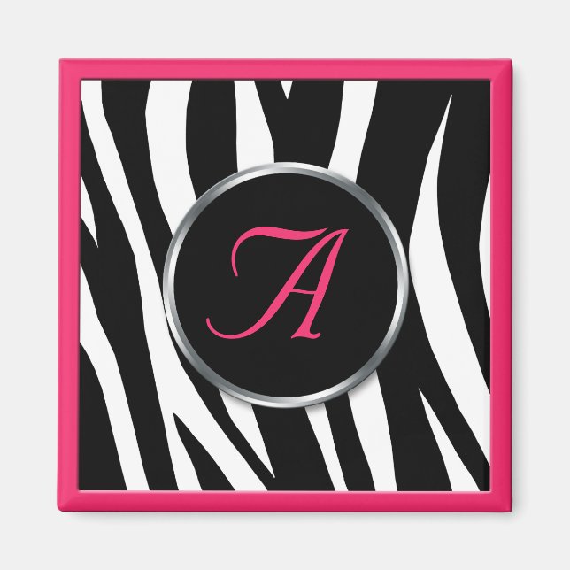 Chic Zebra Print Berry Pink Monogram Magnet (Vorne)