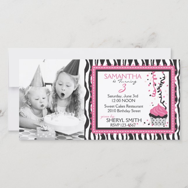 Chic Zebra Print Birthday Einladung PC (Vorderseite)