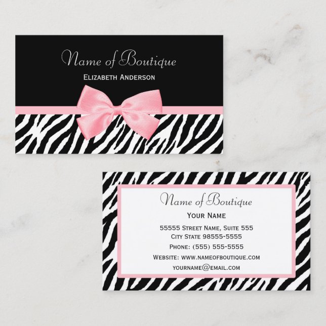 Chic Zebra Print Boutique Light Visitenkarte (Vorne/Hinten)