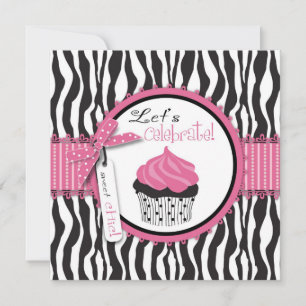 Chic Zebra Print Cupcake Birthday Einladung