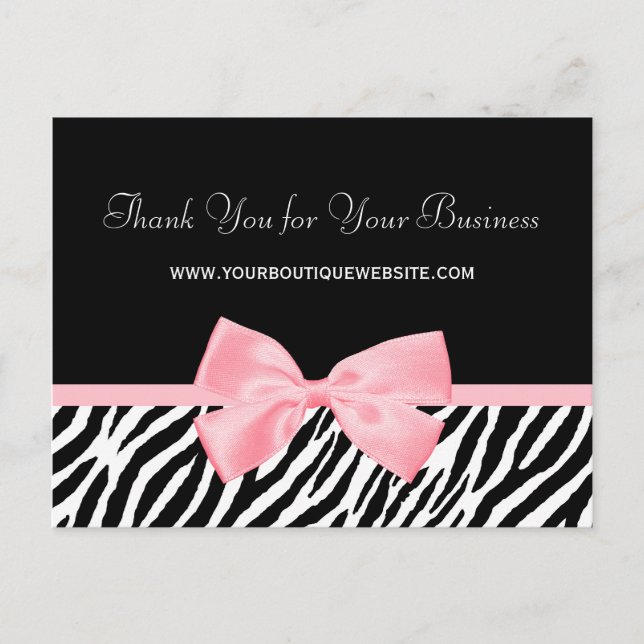 Chic Zebra Print Danke Licht True Pink Ribbon Postkarte (Vorderseite)