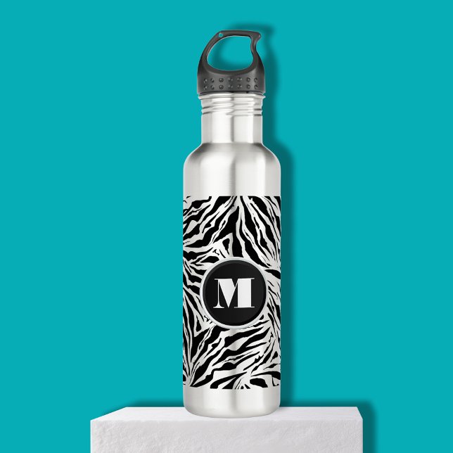 Chic Zebra Print Monogram Edelstahlflasche (Chic zebra print monogram on a stainless steel water bottle)
