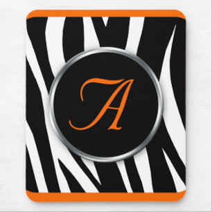 Chic Zebra Print Orange Monogram Mousepad