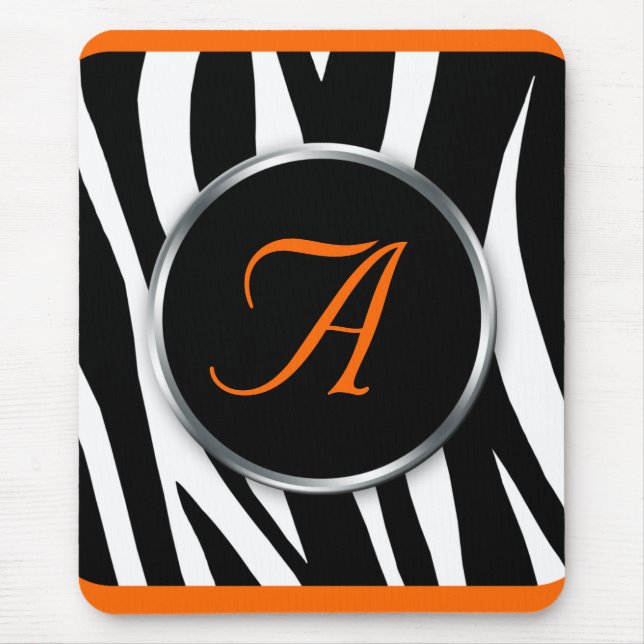 Chic Zebra Print Orange Monogram Mousepad (Vorne)