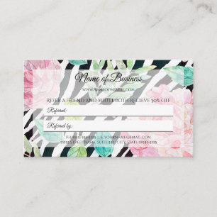 Chic Zebra Print Pink Floral Friend Referendum Empfehlungskarte