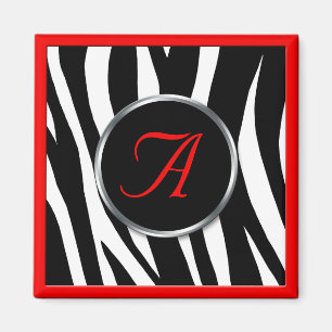 Chic Zebra Print Red Monogram Magnet