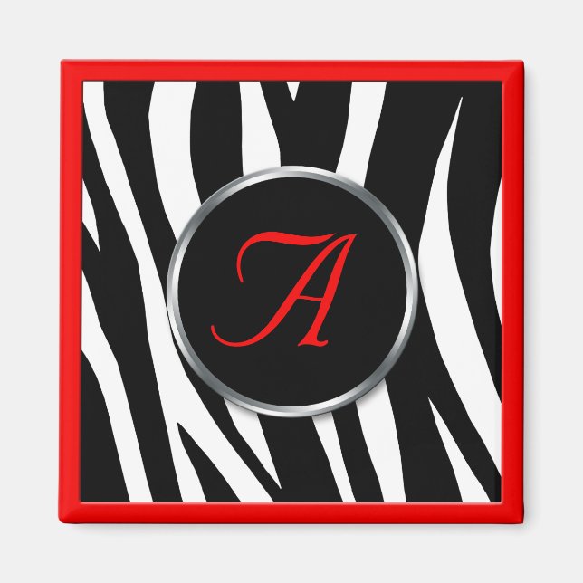 Chic Zebra Print Red Monogram Magnet (Vorne)