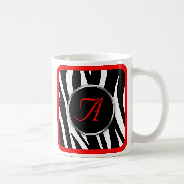 Chic Zebra Print Red Monogram Tasse (Rechts)