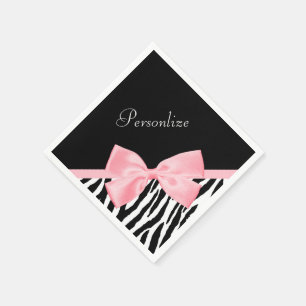 Chic Zebra Print Soft Girl Light Pink Ribbon Serviette
