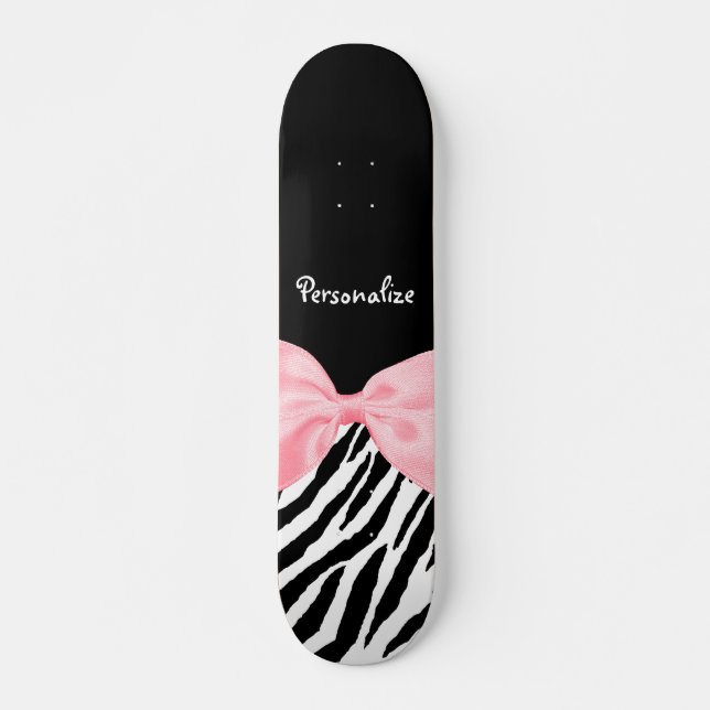 Chic Zebra Print Soft Girl Light Pink Ribbon Skateboard (Vorne)