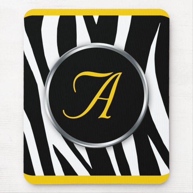 Chic Zebra Print Yellow Monogram Mousepad (Vorne)
