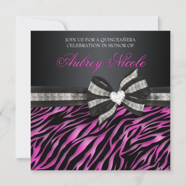 Chic Zebra Quinceñera Einladung mit Juwelen (Vorderseite)