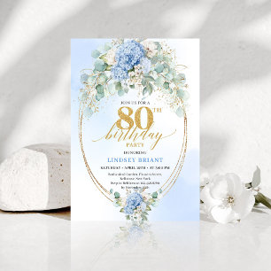 Chic Zeitlos Blaue Hortensien-Blumen zum 80. Gebur Einladung