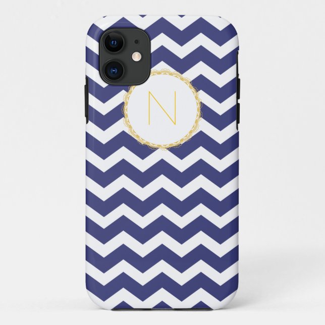 Chic Zickzack iPhone Fall-Marine u. Weiß mit Case-Mate iPhone Hülle (Rückseite)