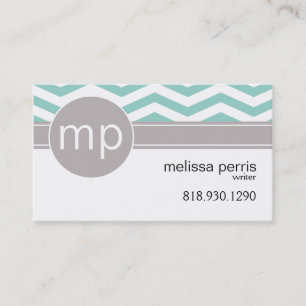 Chic-Zickzack Monogramm   aquamarin Visitenkarte