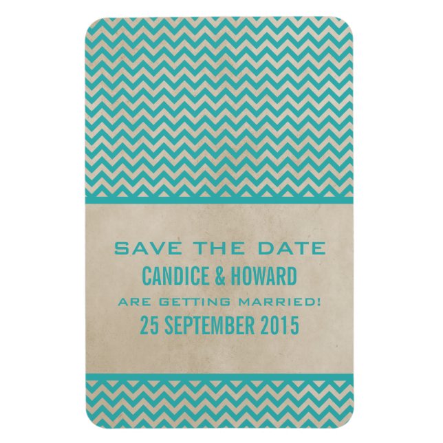 Chic Zickzack Save the Date Magnet, Aquamarin Magnet (Vertikal)